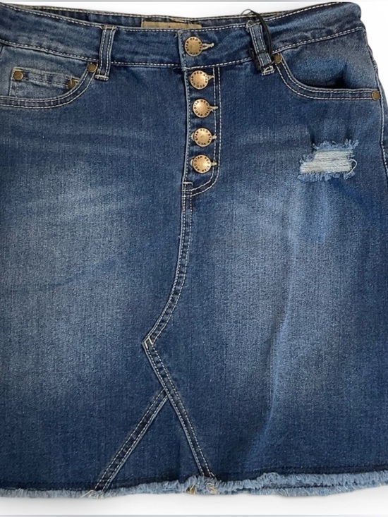 Red Star Dresses & Skirts - Red Star Button-Front Medium Blue Distressed Denim Mini Skirt Size 2